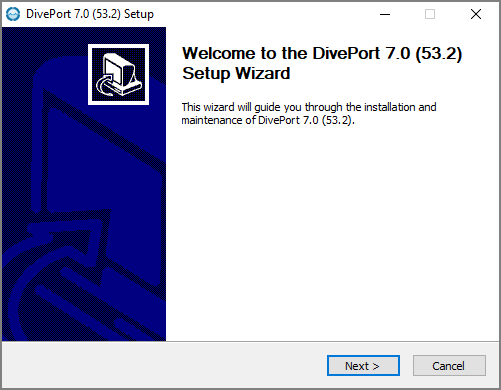 The DivePort Setup Wizard window.